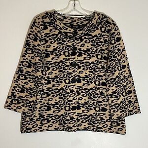 Peck & Peck Sweater Womens Large Tan Leopard Cardigan Cheetah Button Front Boho